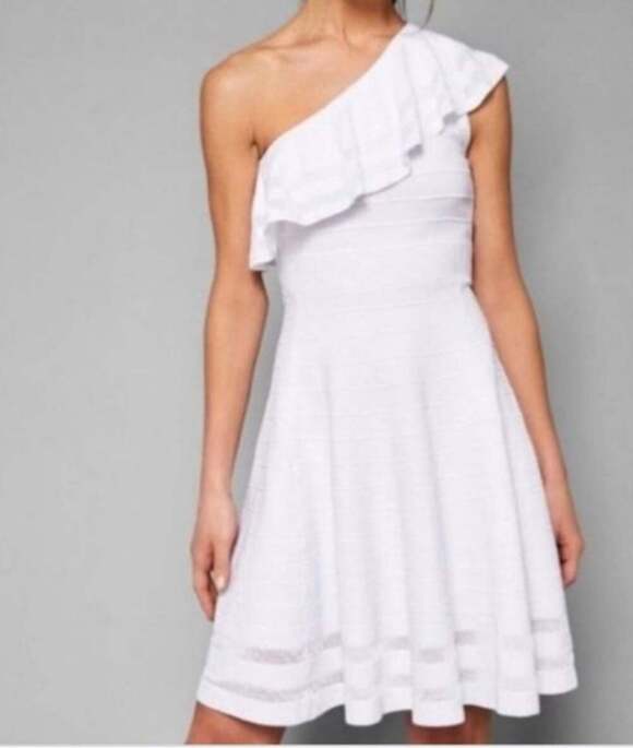 Ted Baker Dresses & Skirts - Ted Baker London Streena Knit Skater Dress Size 3 (US 8) White One Shoulder Ruff